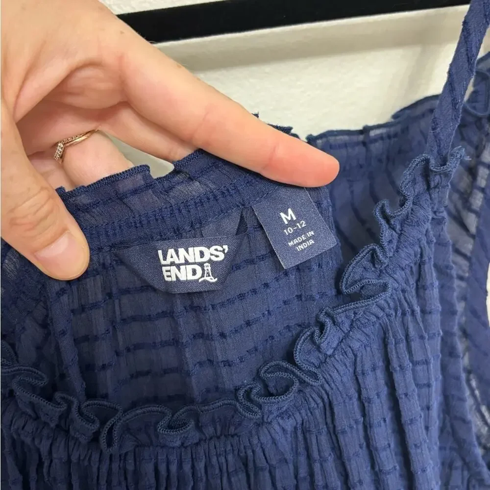 Lands End Sheer Rib Maxi Tank Beach Swim Cover Up Dress in Navy Blue - Size M